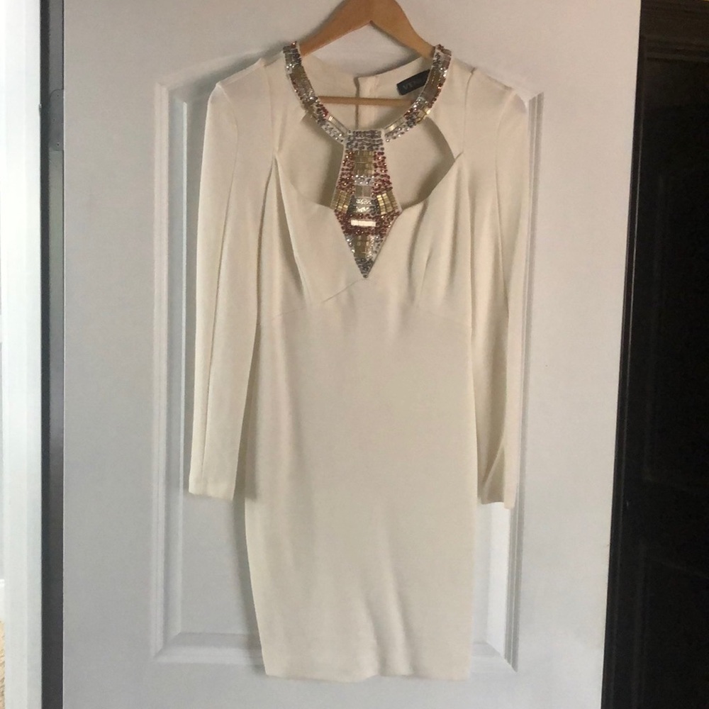 Cream Beaded Neck Dress